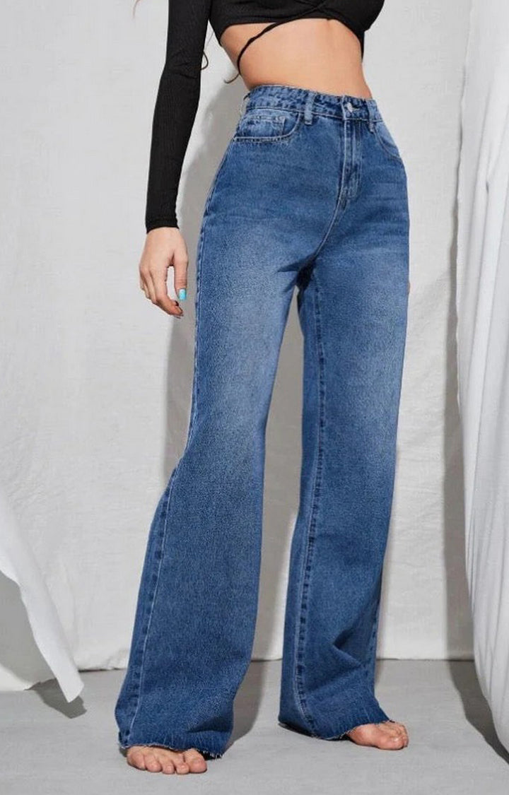 Vegles Women's High-Waisted Wide-Leg Jeans – Classic Blue