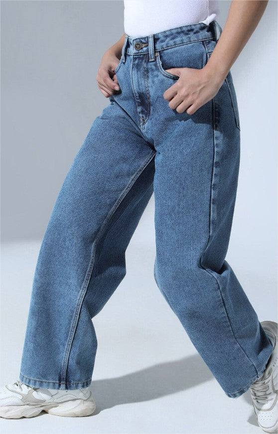 Vegles Women's Light Blue High-Waist Wide-Leg Jeans