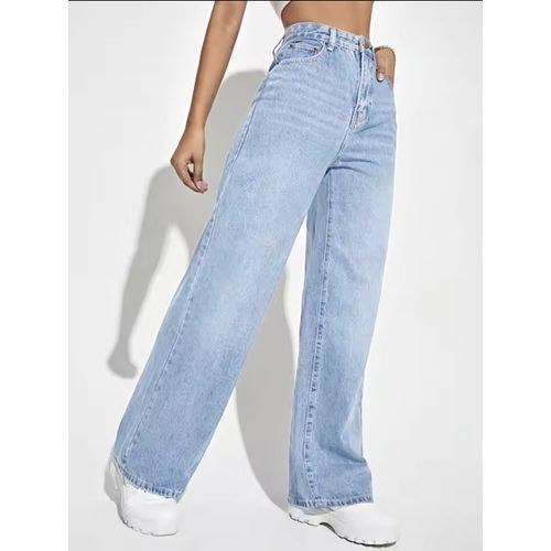 Vegles Women's High-Waisted Wide Leg Light Blue Jeans