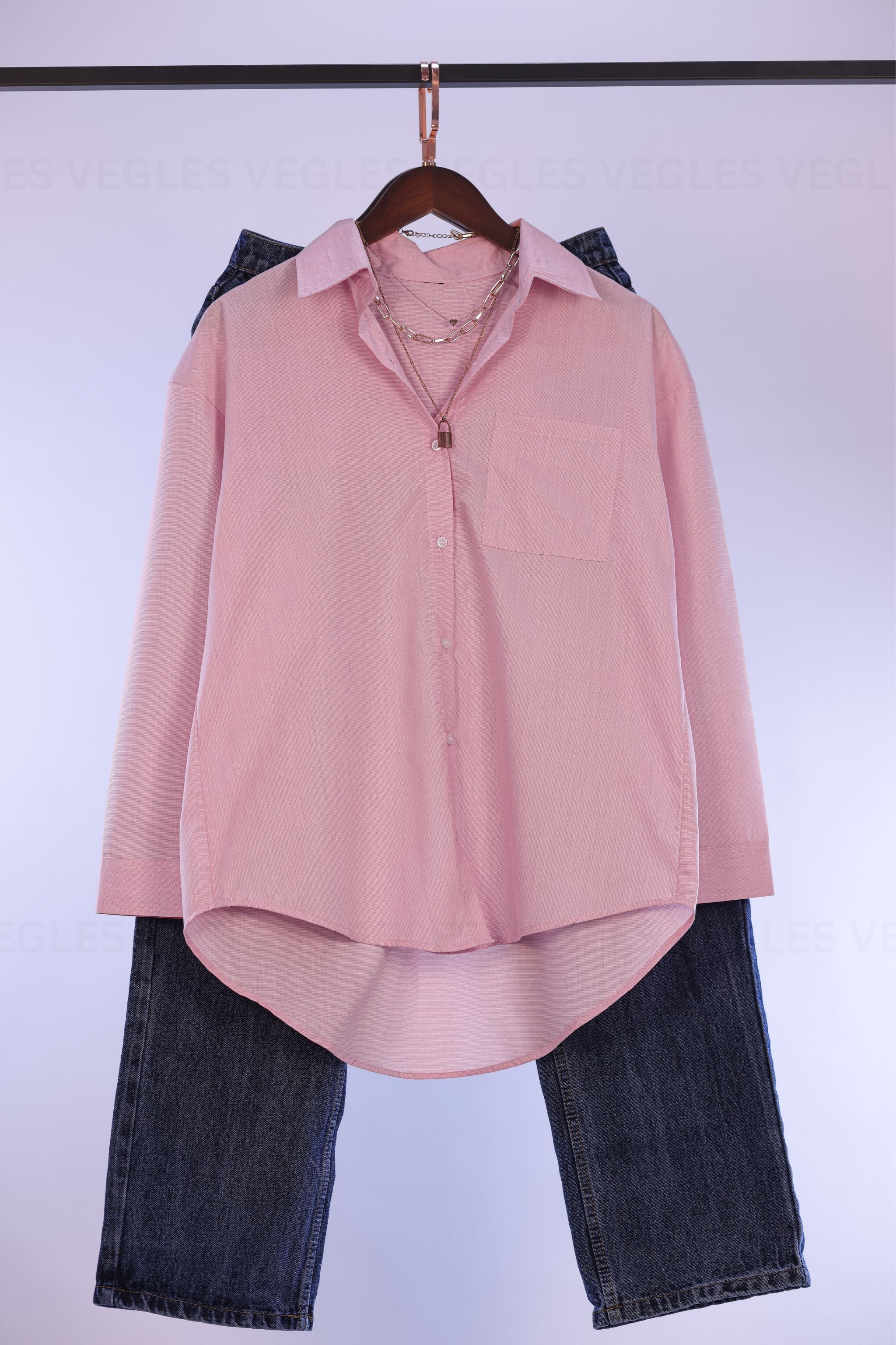 Women's Over-Size Shirt in Viscose Cotton –Dusty Pink