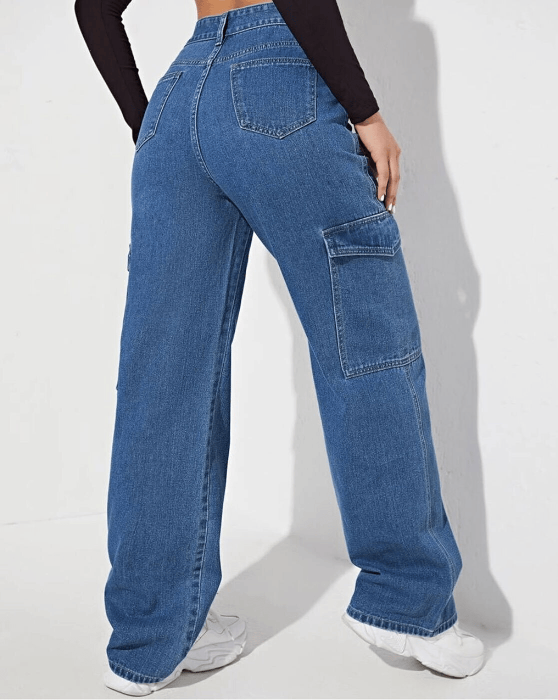 Vegles Women’s Blue Cargo Wide-Leg Jeans