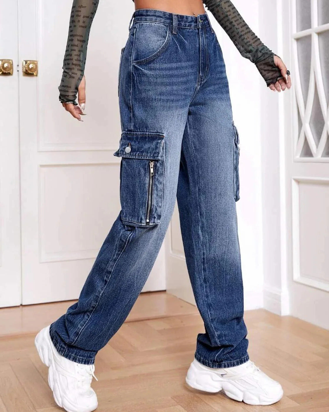 Vegles Women's Cargo Pocket Denim Jeans – Blue