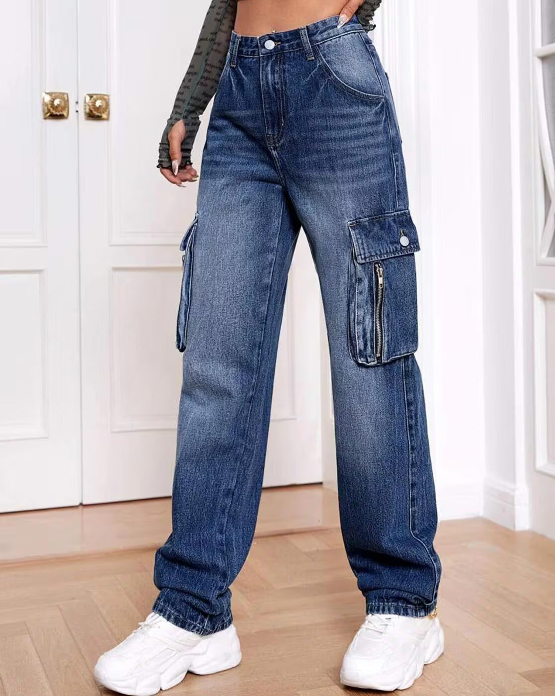 Vegles Women's Cargo Pocket Denim Jeans – Blue