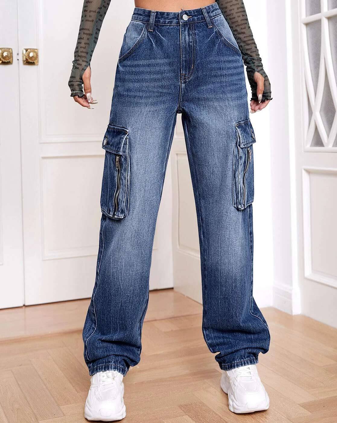 Vegles Women's Cargo Pocket Denim Jeans – Blue