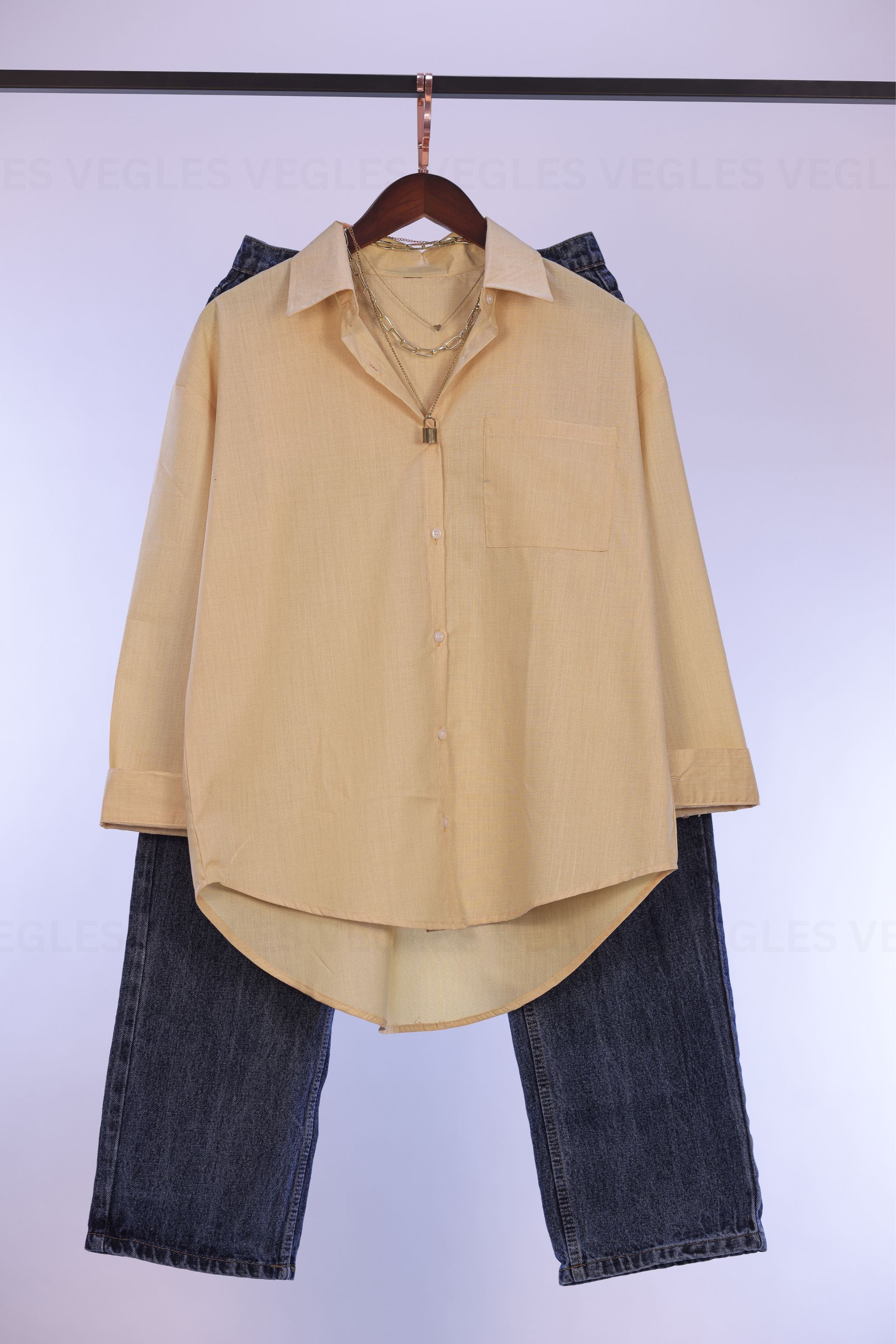 Women's Over-Size Shirt in Viscose Cotton –Light Mustard