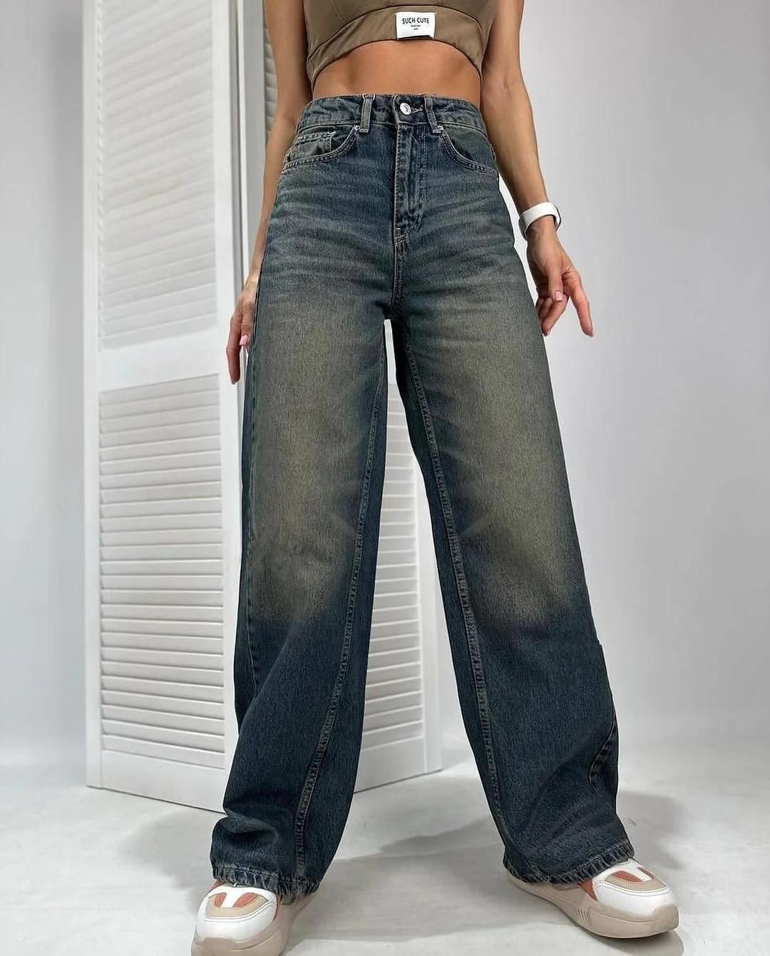 vegles High-Waist Wide Leg Denim Jeans -Dust green