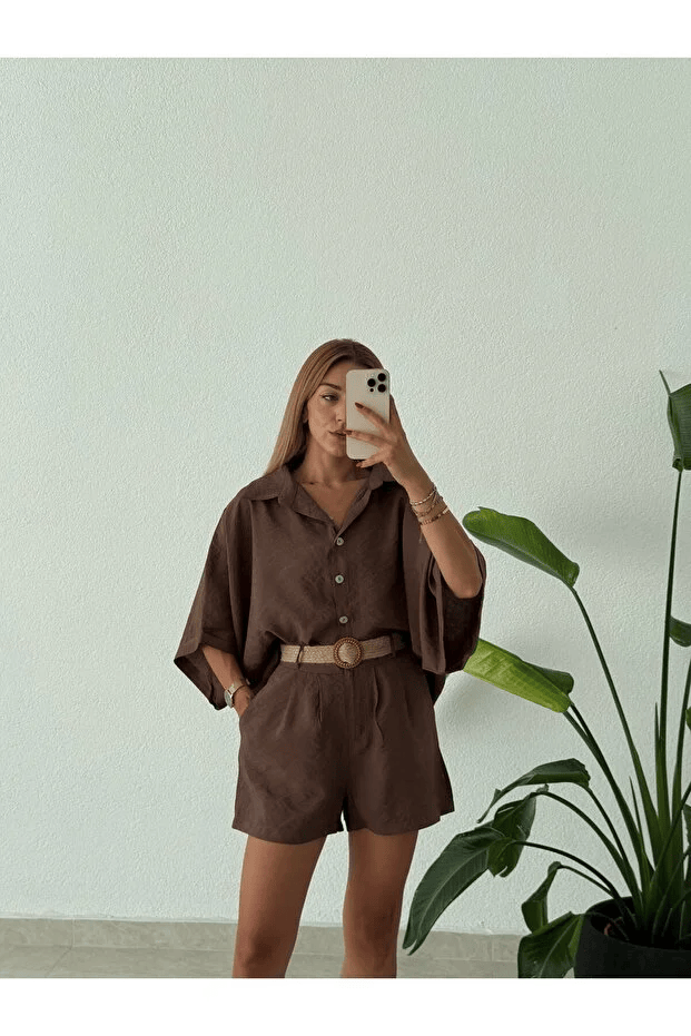 Vegles-Women’s  Co-ord Set (Shirt & Shorts) – Casual Chic Two-Piece Outfit