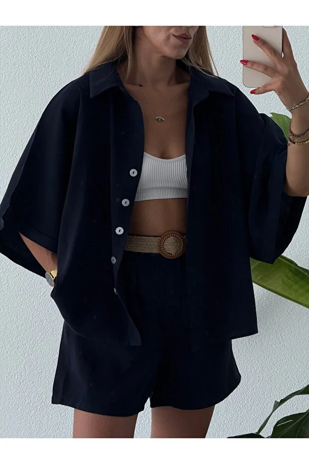 Vegles-Women’s  Co-ord Set (Shirt & Shorts) – Casual Chic Two-Piece Outfit