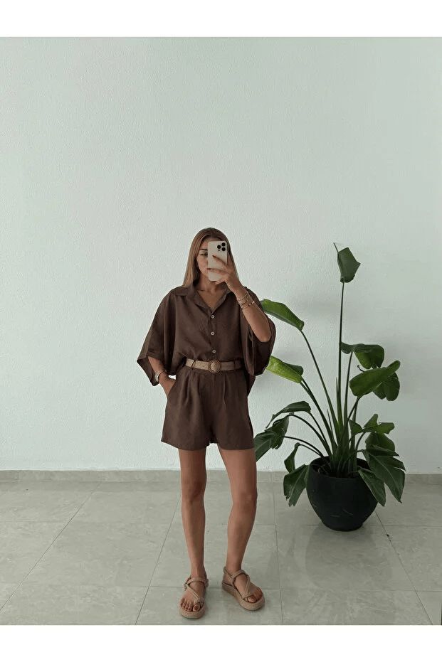 Vegles-Women’s  Co-ord Set (Shirt & Shorts) – Casual Chic Two-Piece Outfit