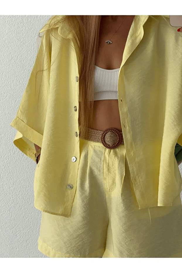 Vegles-Women’s  Co-ord Set (Shirt & Shorts) – Casual Chic Two-Piece Outfit