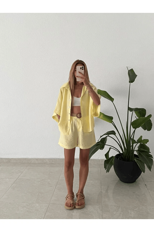 Vegles-Women’s  Co-ord Set (Shirt & Shorts) – Casual Chic Two-Piece Outfit