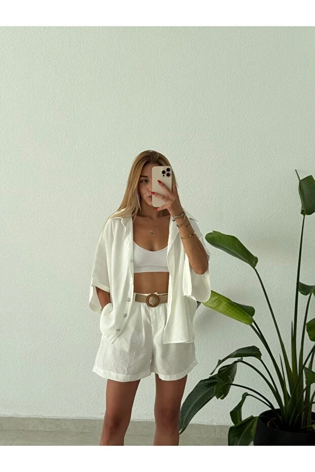 Vegles-Women’s  Co-ord Set (Shirt & Shorts) – Casual Chic Two-Piece Outfit