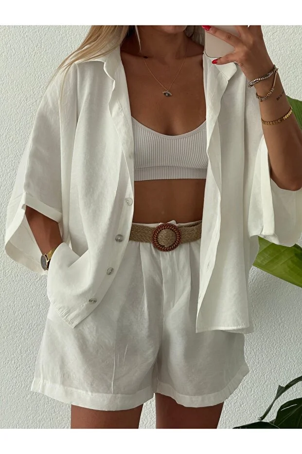 Vegles-Women’s  Co-ord Set (Shirt & Shorts) – Casual Chic Two-Piece Outfit