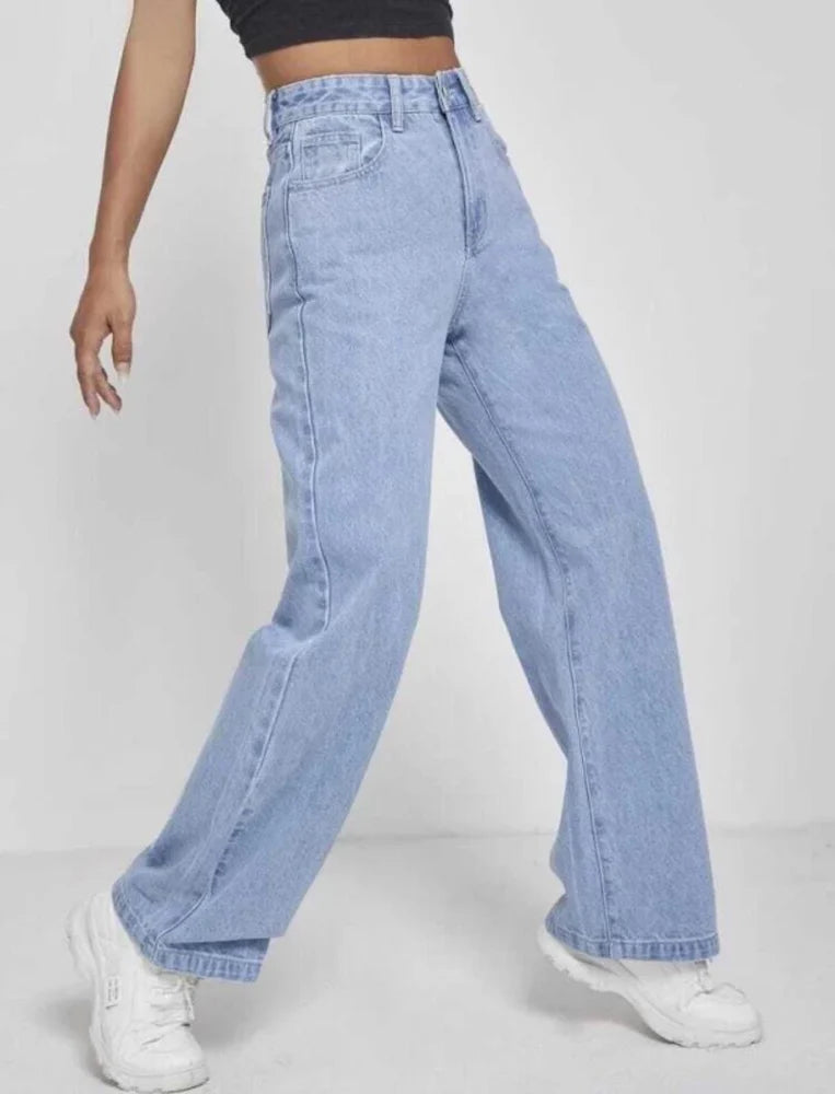Vegles Light Blue Straight-Leg High-Waist Denim Jeans
