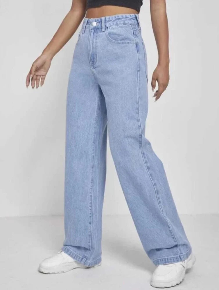 Vegles Light Blue Straight-Leg High-Waist Denim Jeans