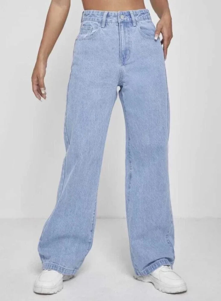 Vegles Light Blue Straight-Leg High-Waist Denim Jeans