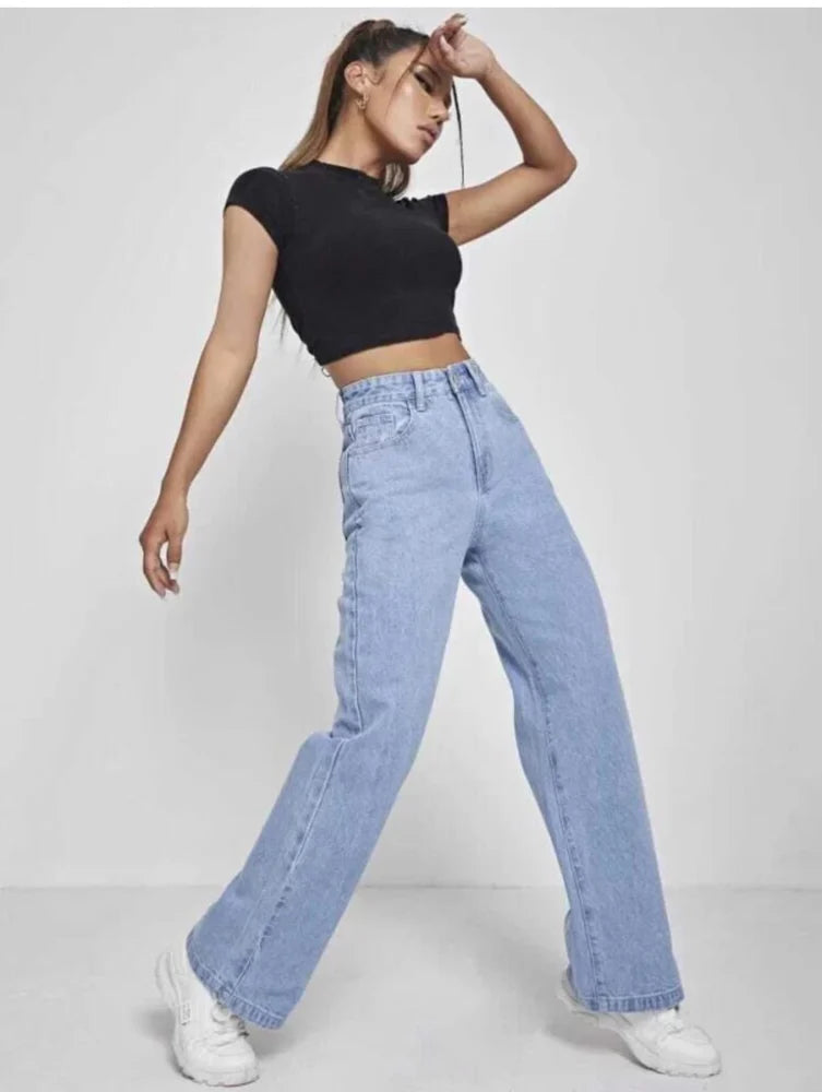 Vegles Light Blue Straight-Leg High-Waist Denim Jeans