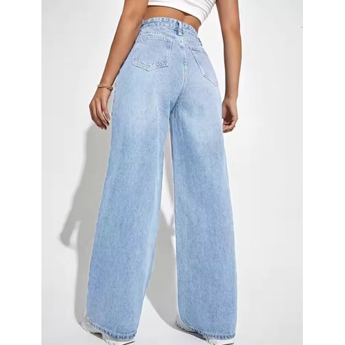 Vegles Women's High-Waisted Wide Leg Light Blue Jeans