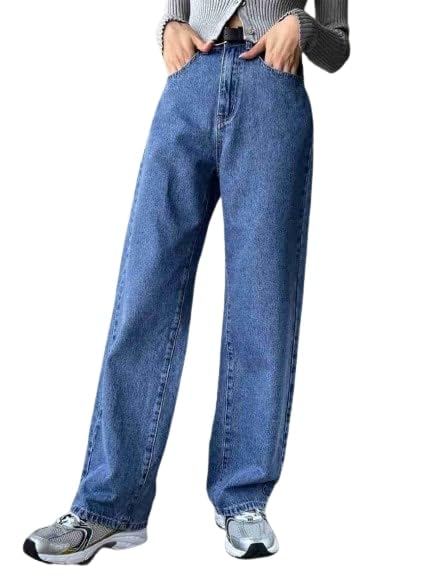 Vegles Women's High-Waisted Straight-Leg Blue Denim Jeans