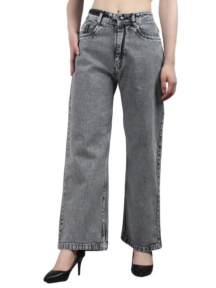 Vegles Women's Grey High-Waist Straight Fit Jeans