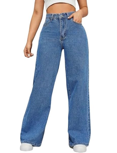Vegles Women's Classic Blue High-Rise Wide-Leg Jeans
