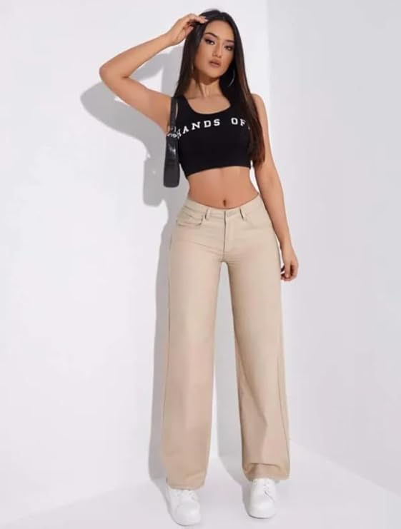 Vegles Women's High Waist Straight-Leg Khaki Jeans