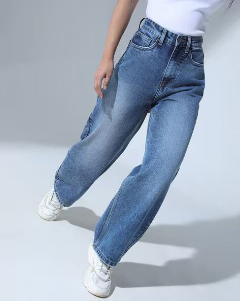 Vegles Women's Light Blue High-Waist Wide-Leg Jeans