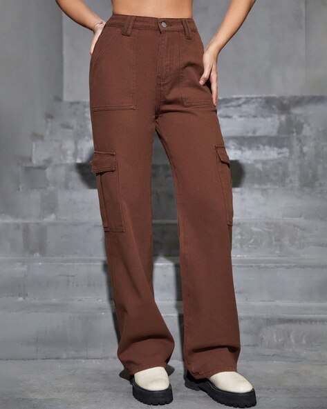 Vegles  Women's Brown High-Waist Cargo Pants