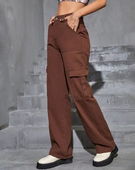 Vegles  Women's Brown High-Waist Cargo Pants