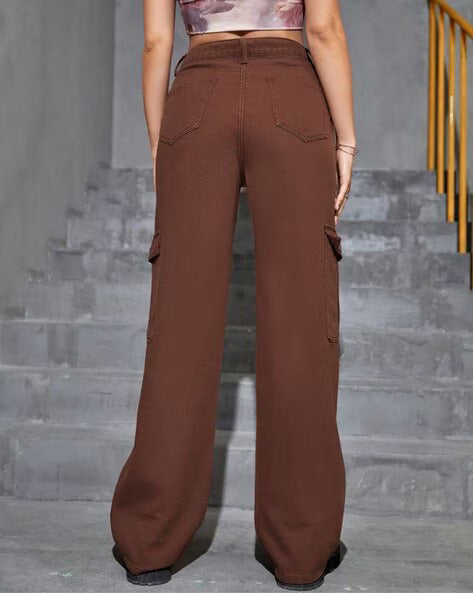 Vegles  Women's Brown High-Waist Cargo Pants