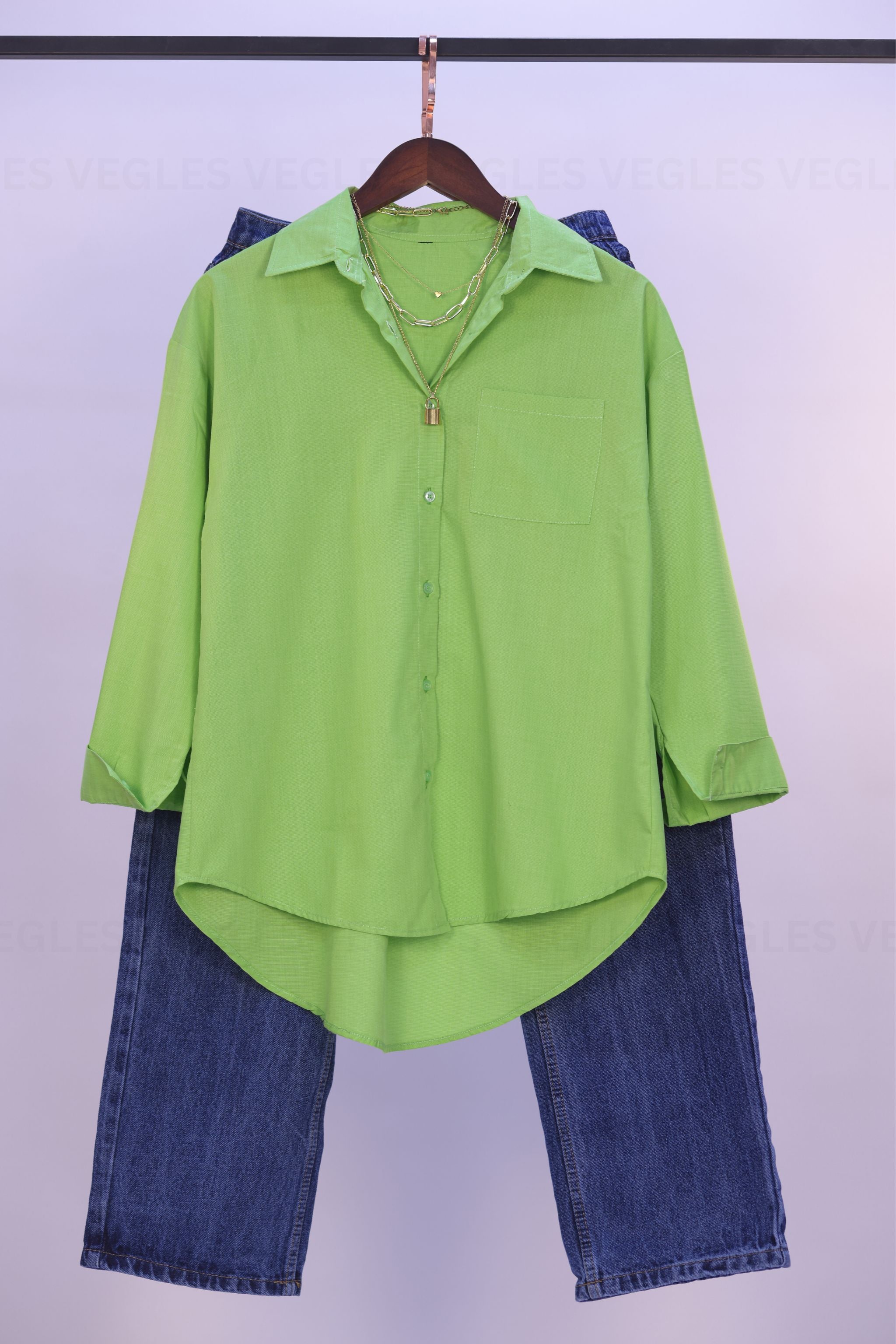 Women's  Over-Size Shirt in Viscose Cotton –Lime Green