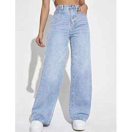 Vegles Women's High-Waisted Wide Leg Light Blue Jeans