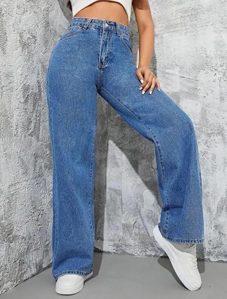 Vegles Women's Classic Blue High-Rise Wide-Leg Jeans