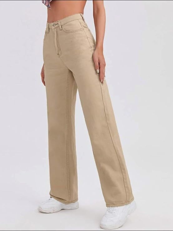 Vegles Women's High Waist Straight-Leg Khaki Jeans
