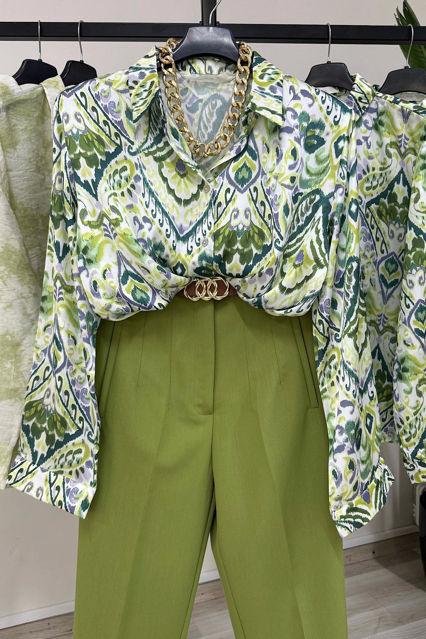 Vegles Green Print Over-Size Shirt