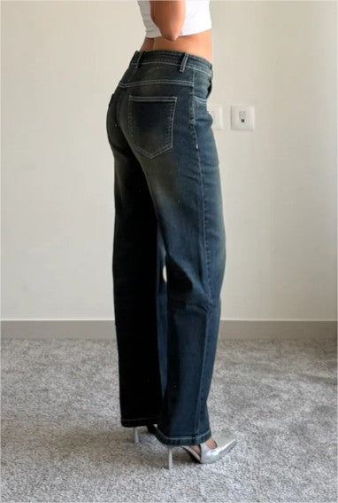 vegles High-Waist Wide Leg Denim Jeans -Dust green