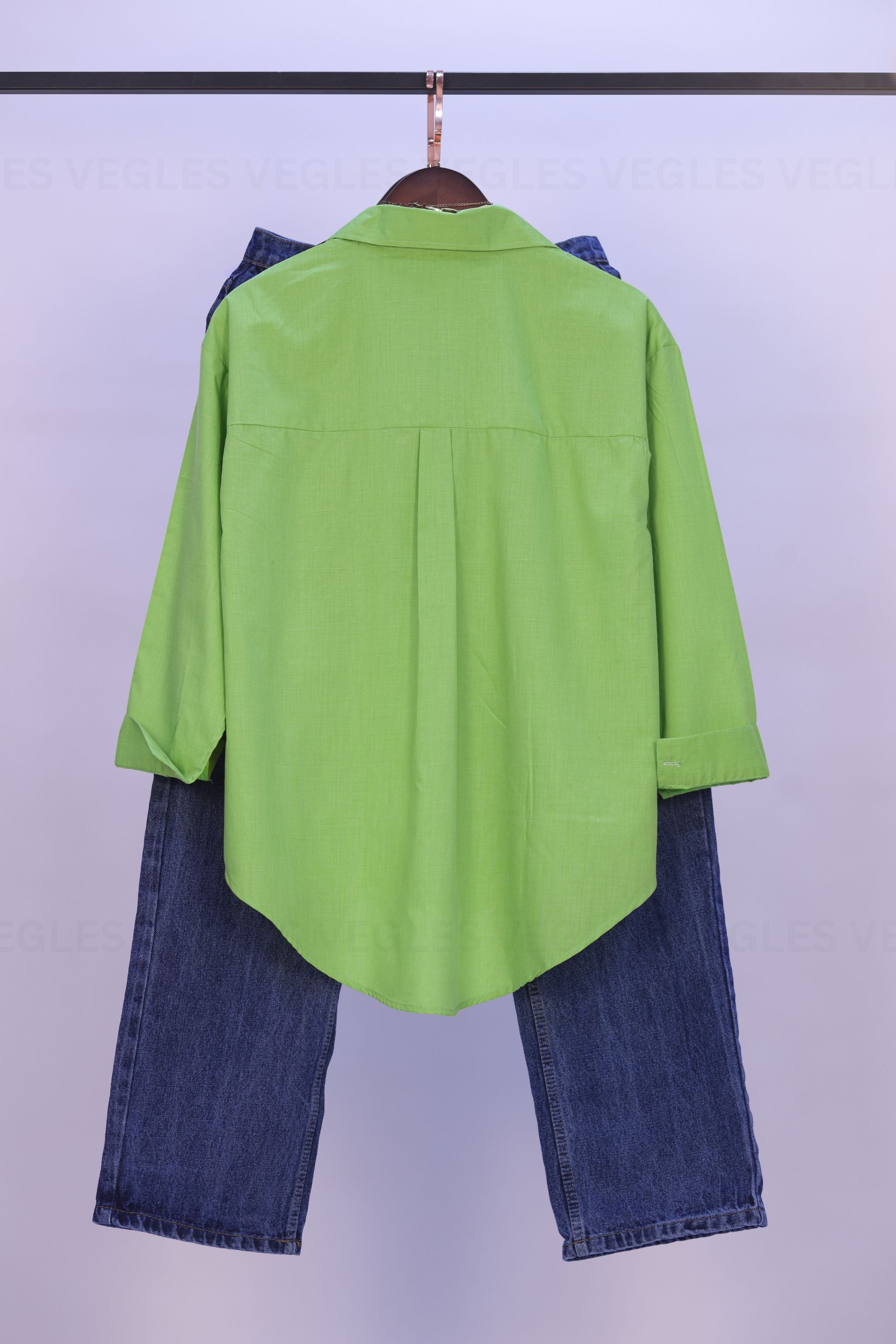 Women's  Over-Size Shirt in Viscose Cotton –Lime Green