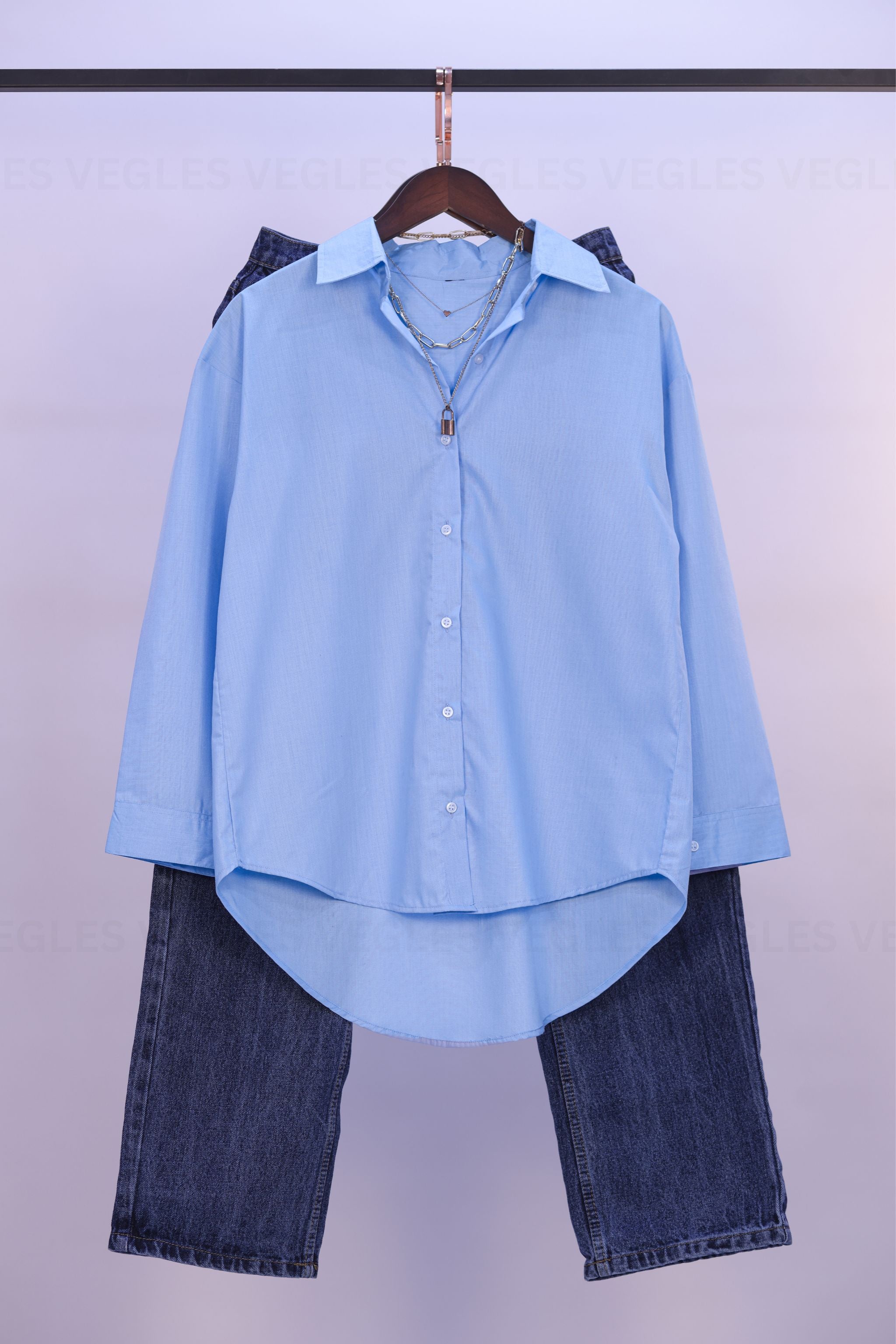 Women's Over-Size Shirt in Viscose Cotton –Sky Blue