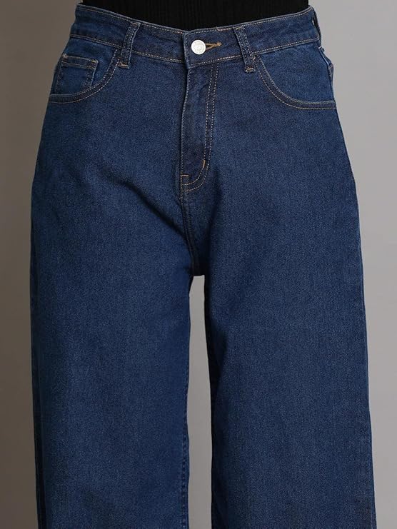 Vegles Women's Dark Blue Wide-Leg High-Waisted Denim Jeans