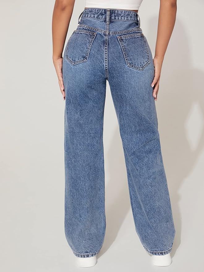 Vegles Ripped High Waist Straight Fit Jeans