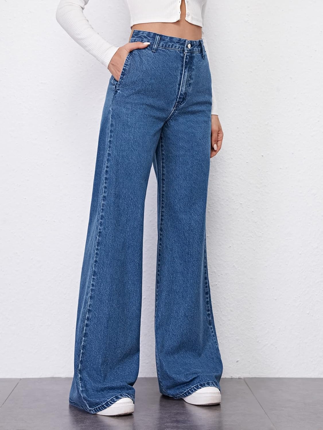 Vegles High-Waisted Wide-Leg Denim Jeans