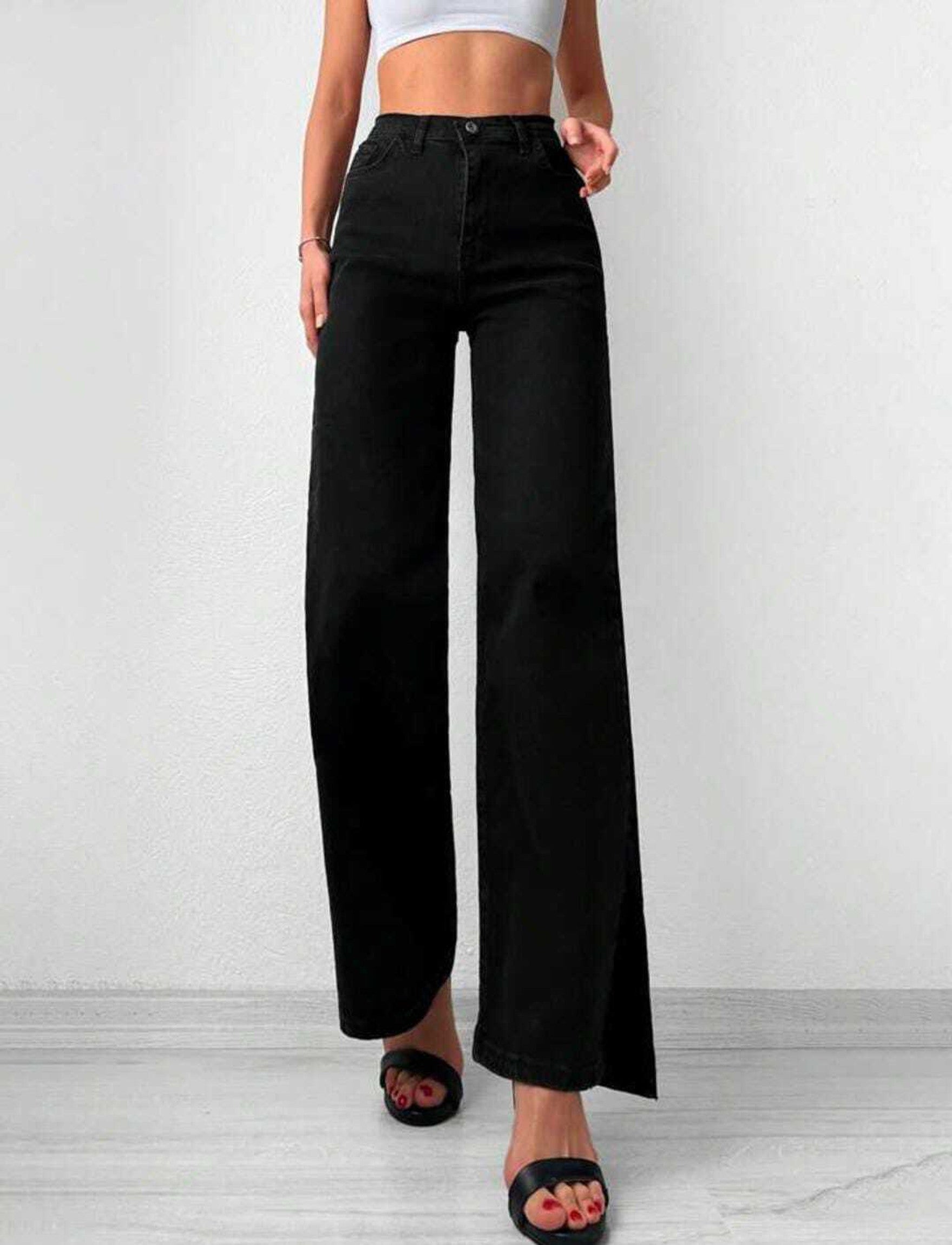 Vegles Women's Black High-Waist Wide-Leg Jeans