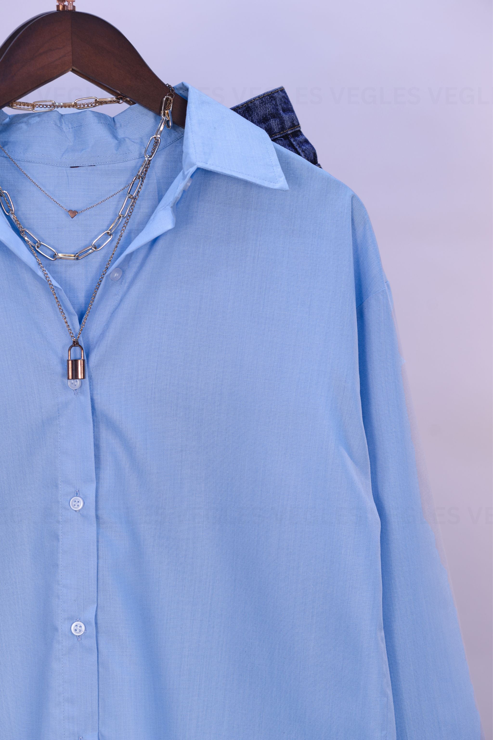 Women's Over-Size Shirt in Viscose Cotton –Sky Blue