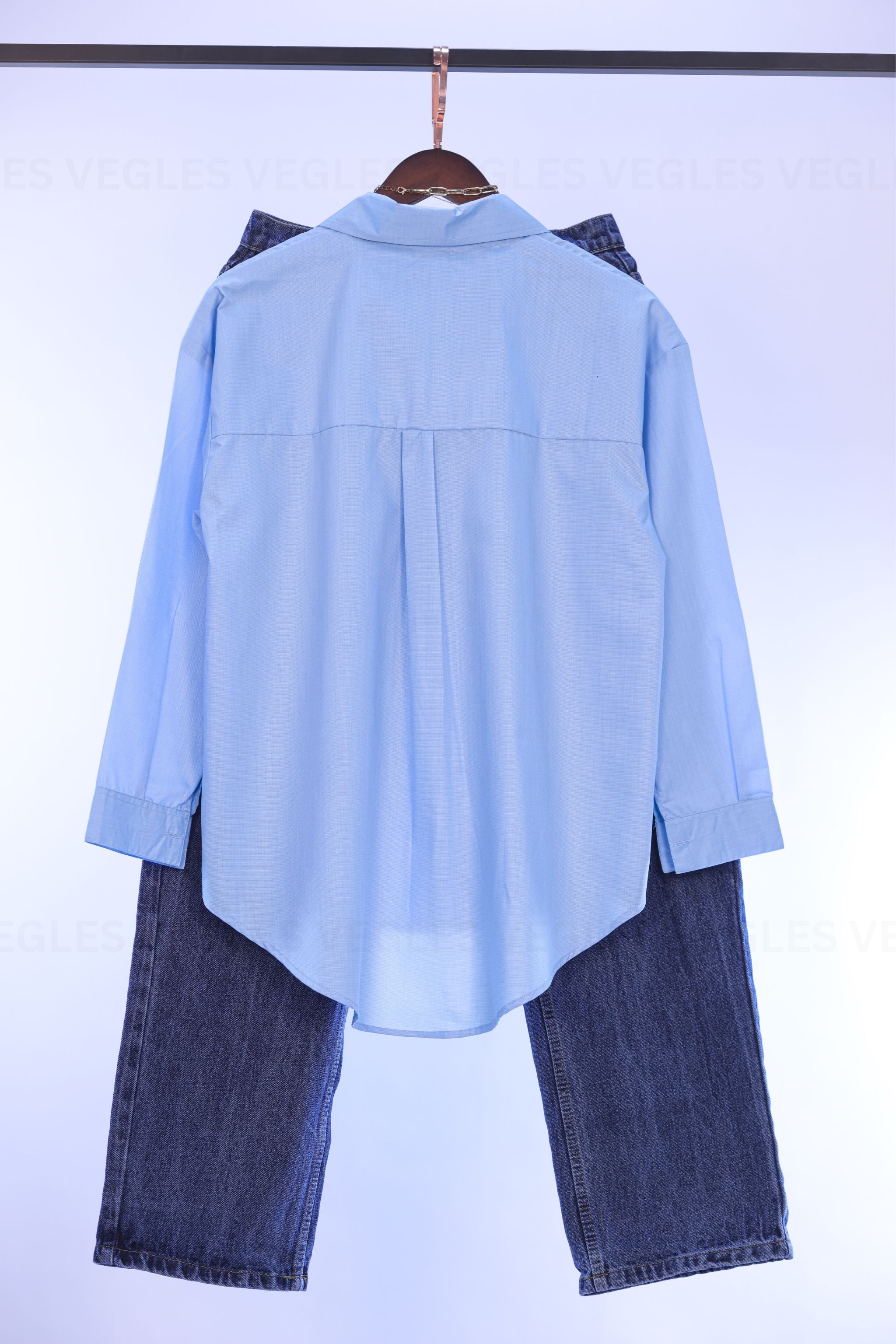Women's Over-Size Shirt in Viscose Cotton –Sky Blue
