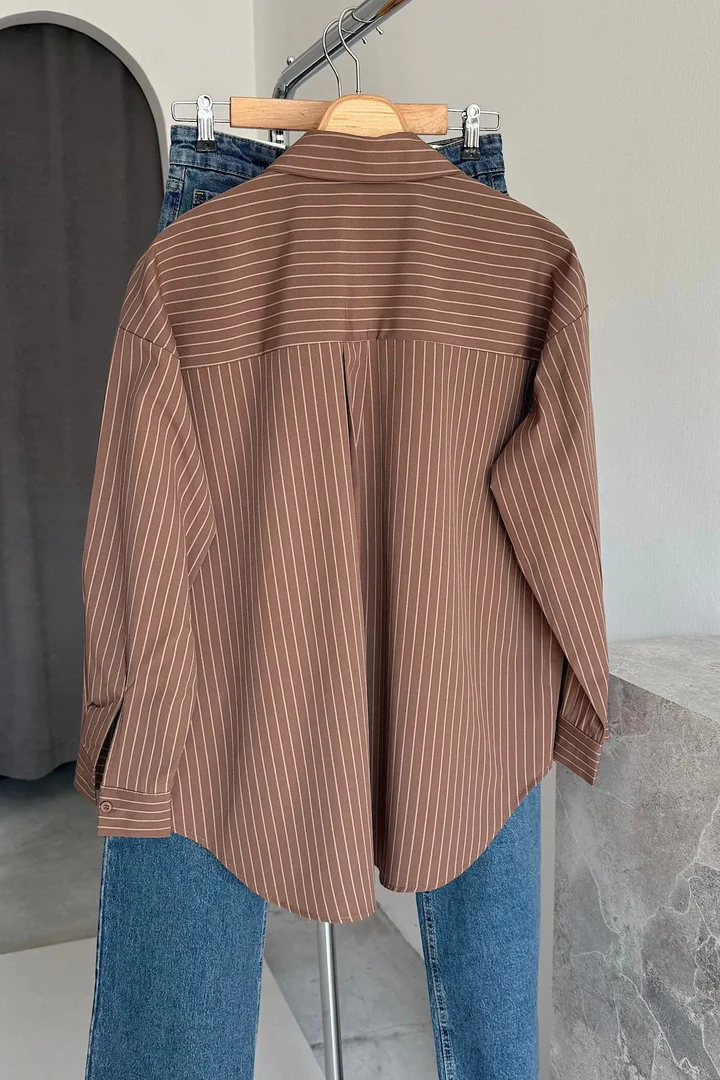 Vegles Striped Over-Size Shirt - Brown