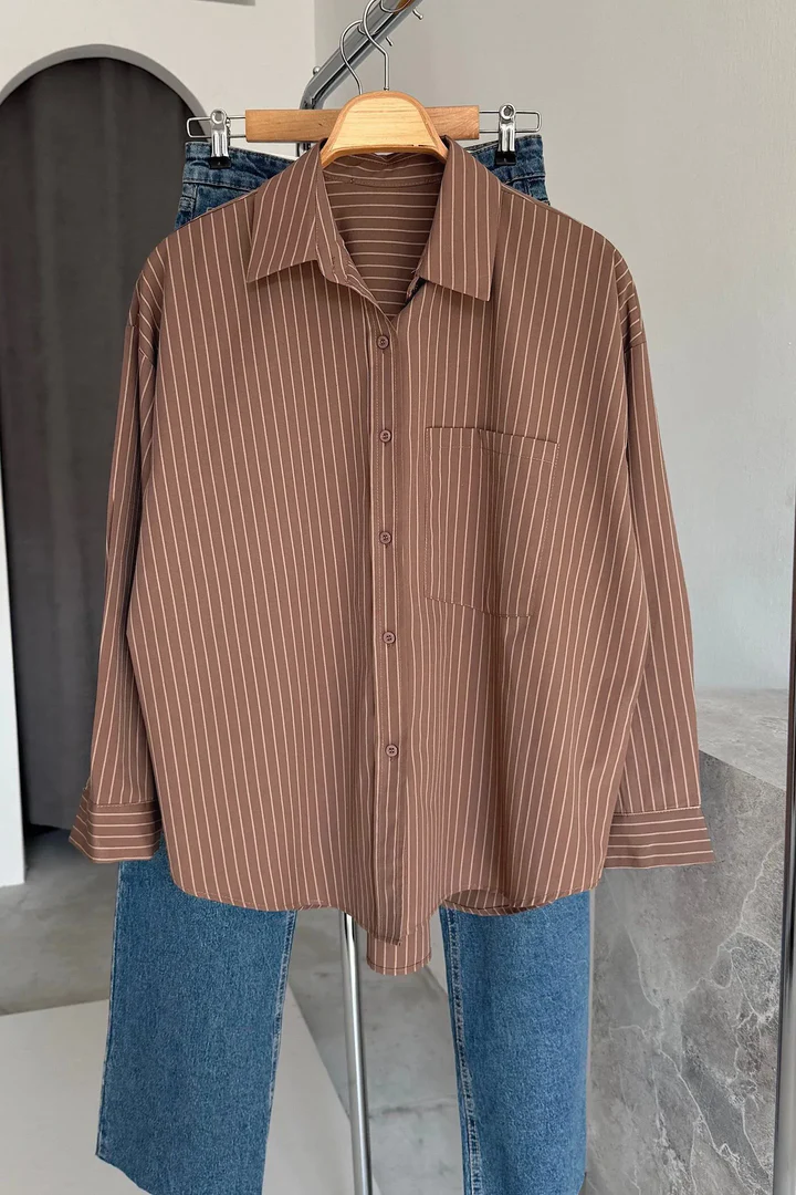 Vegles Striped Over-Size Shirt - Brown