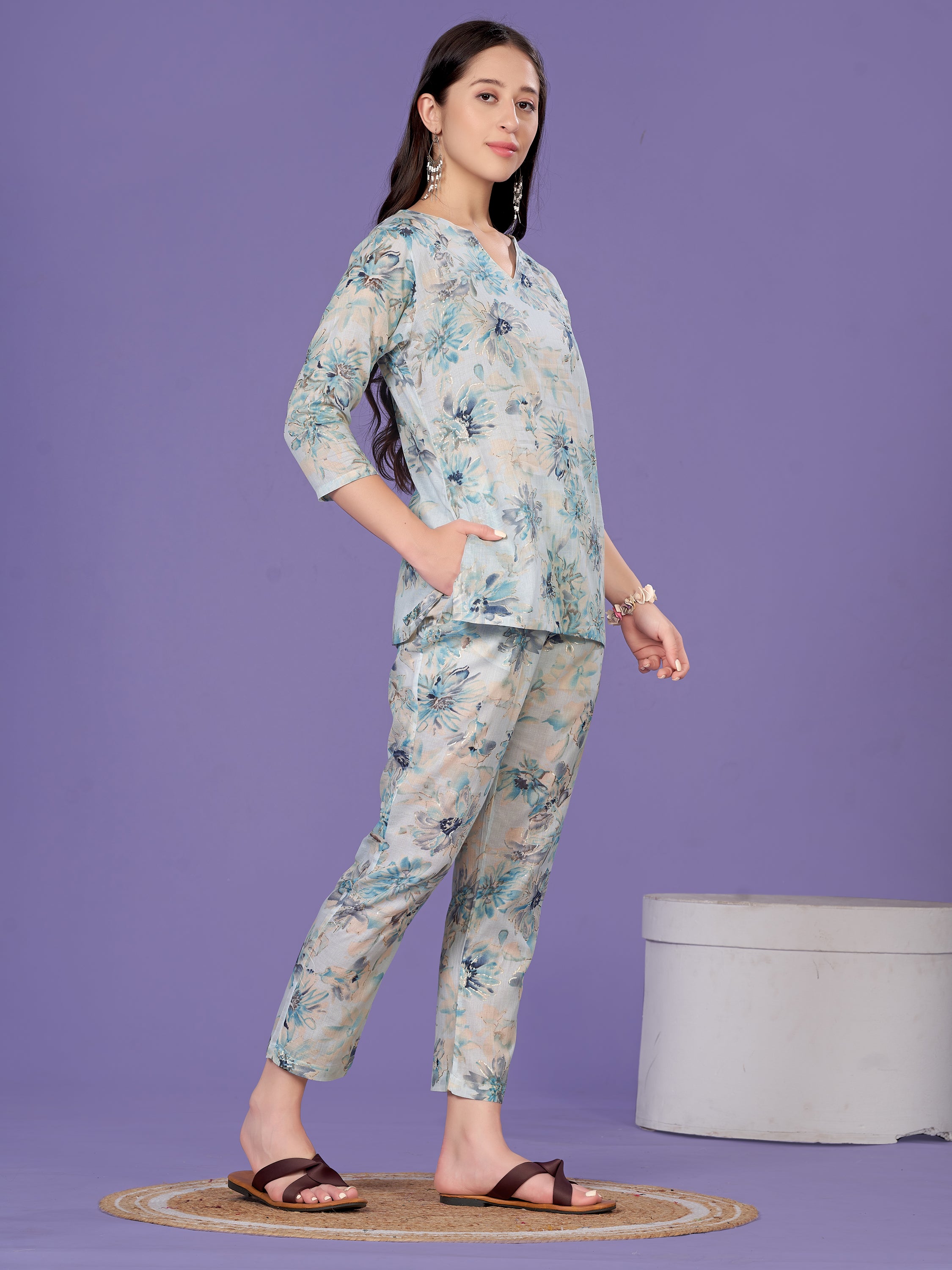 Sky Blue Color Top-Bottom Set