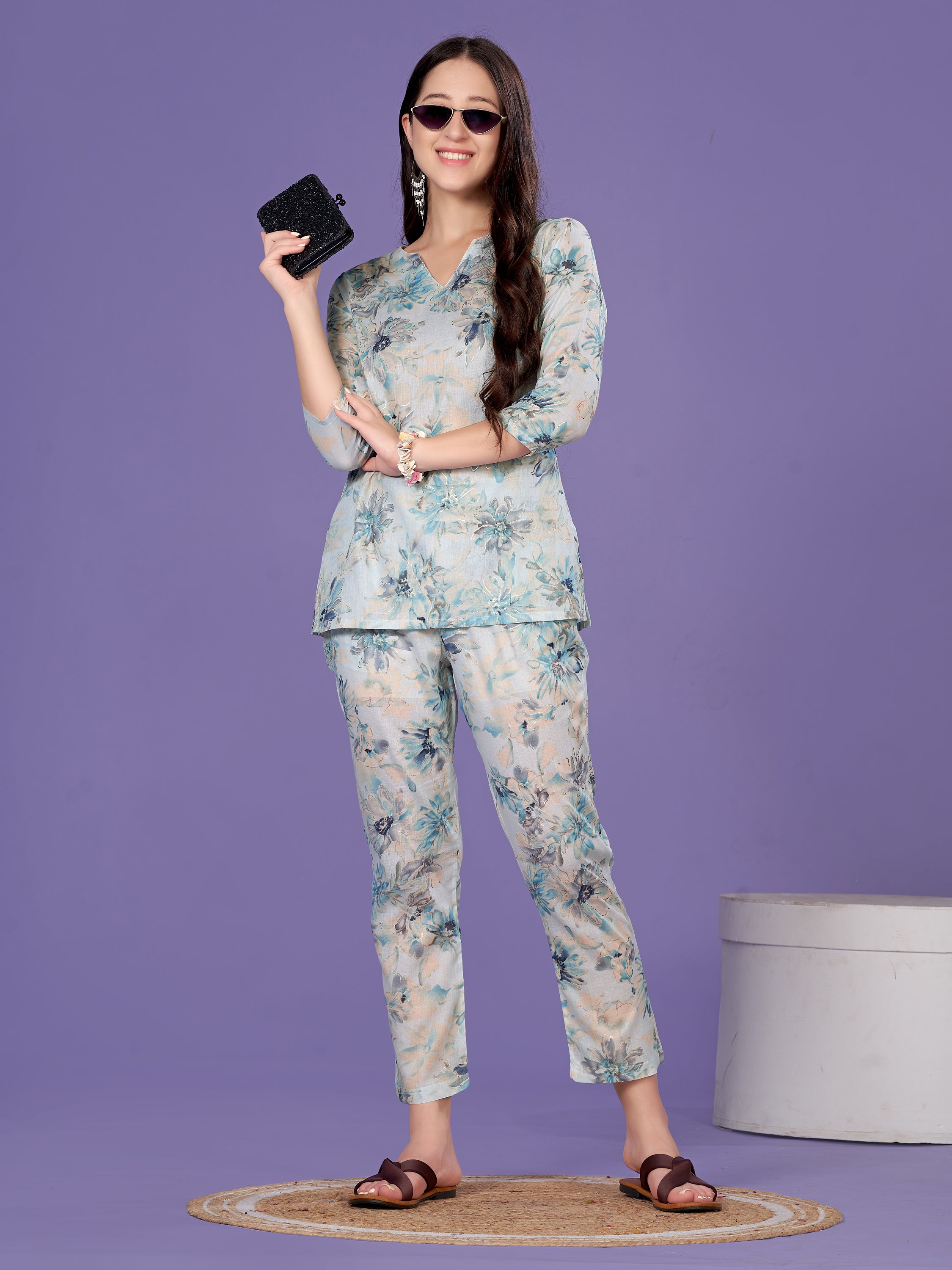 Sky Blue Color Top-Bottom Set