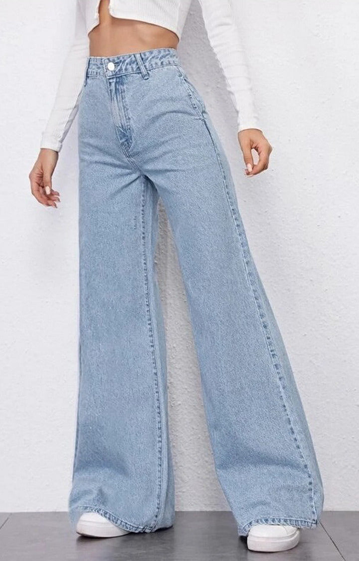Vegles Sky Blue Wide Leg Denim Jeans for Women – Casual Relaxed Fit