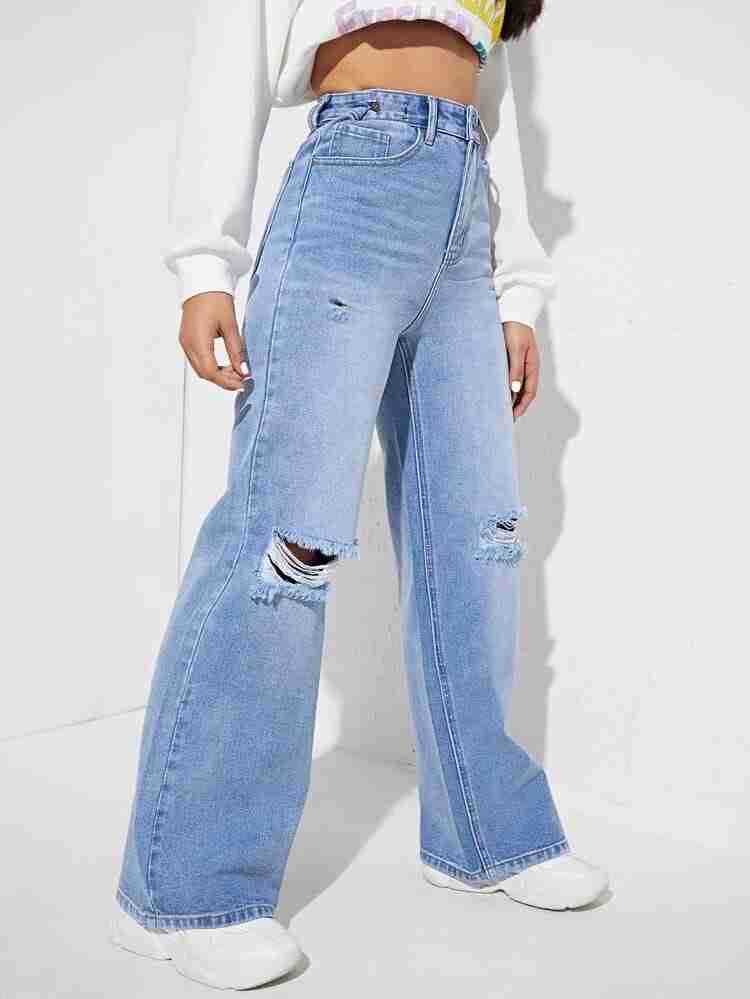 Vegles Light Blue High-Waist Distressed Straight-Leg Jeans